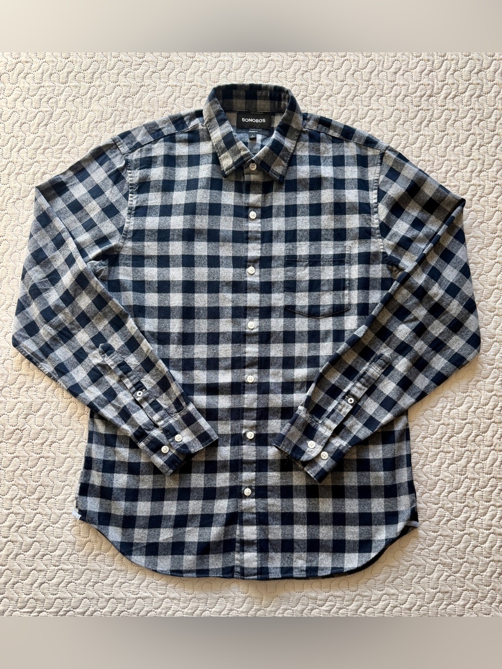 Bonobos Men’s L Tailored Fit Navy Gray Buffalo Plaid Flannel Shirt 100% Cotton